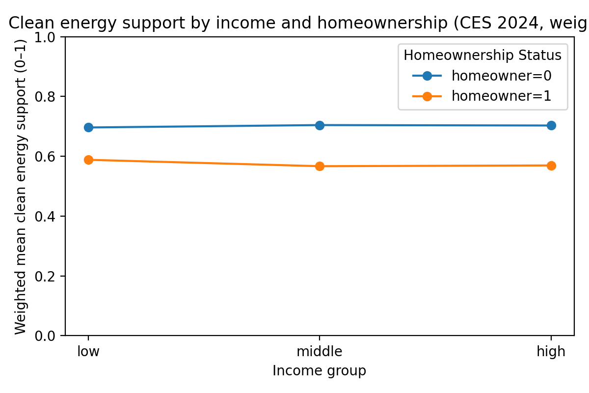 Clean energy support by income and homeownership